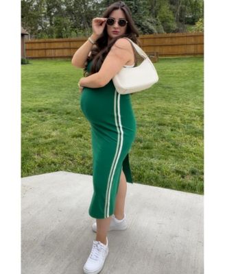 Maternity Green Sleeveless Contrasting Stripe Maxi Dress