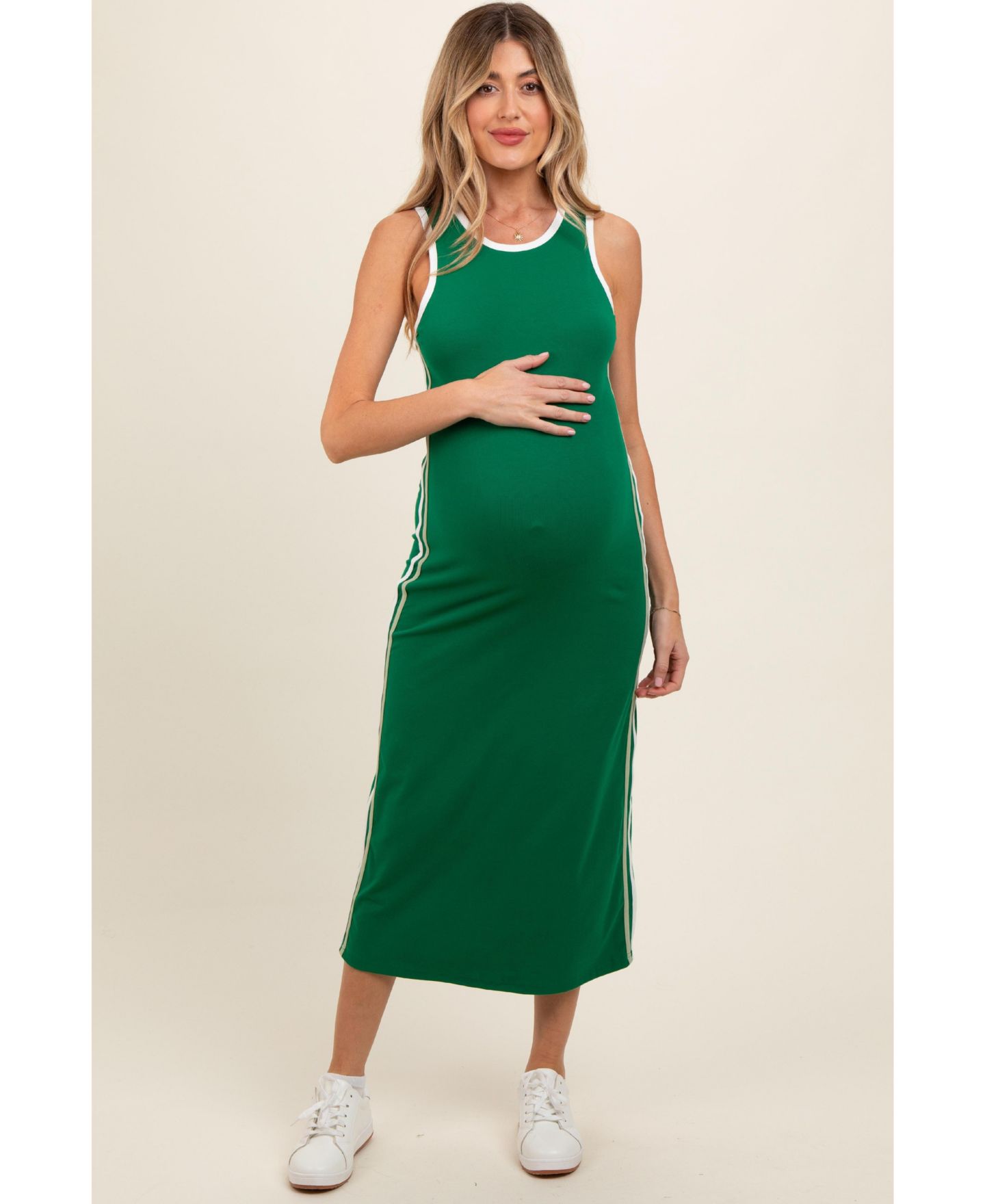 Женское платье Pinkblush Green Sleeveless Contrasting Stripe Maxi, цвет: Зелёный — фото 1