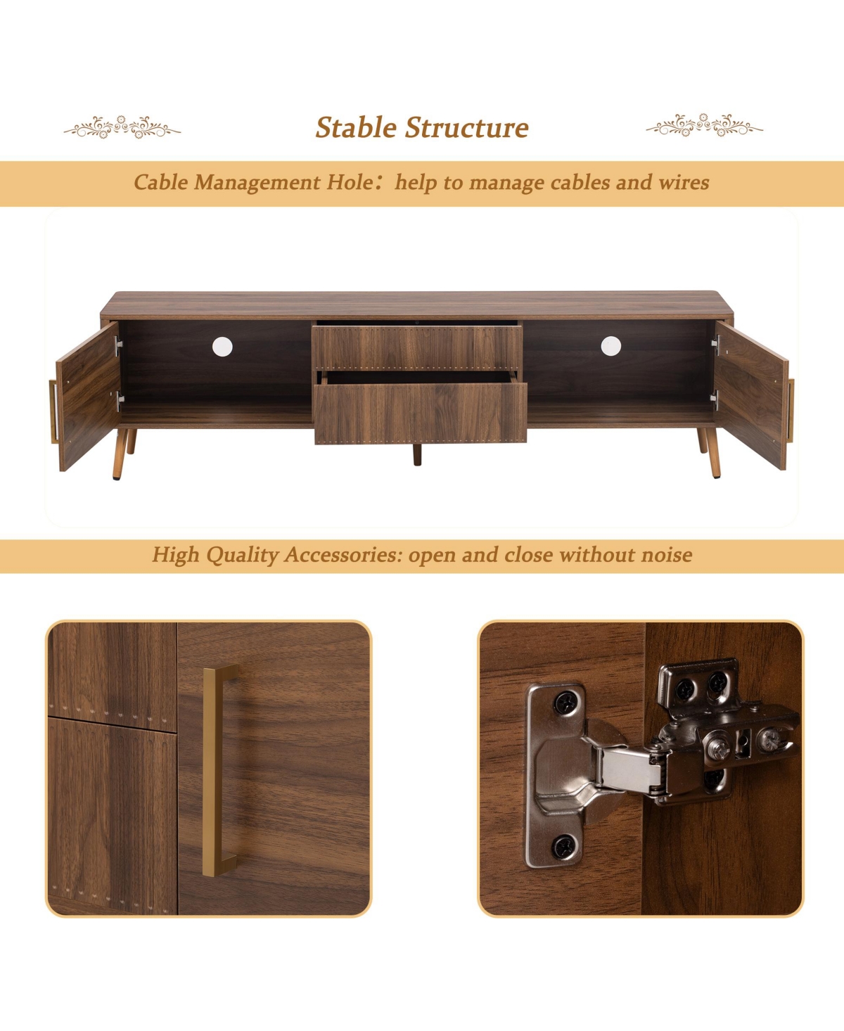 Casainc Mid Century Tv Stand with 2 Drawers, Media Console Table for TVs up to 80" with Storage