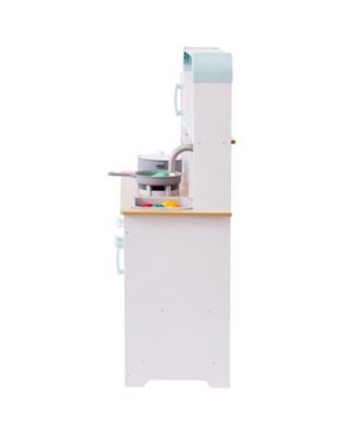 Wooden Play Kitchen for Kids, Toy Kitchen Set with Lights & Sounds, Ice Maker, Oven, Sink, Microwave, Fridge & Accessories