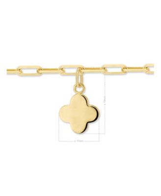 Clover Charm with Paperclip Chain Bracelet in 14K Gold, 7.5 in, approx. 3.5 grams.