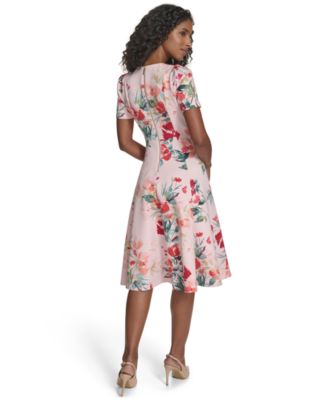 Women's Short-Sleeve Printed Midi Dress