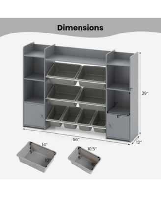 4-Tier Large Storage Cabinet with 6 Cubbies & 8 Removable Bins Bookshelf