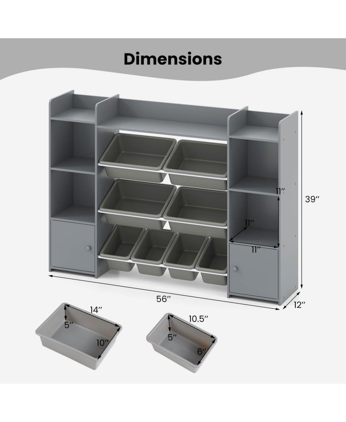 4-Tier Large Storage Cabinet with 6 Cubbies & 8 Removable Bins Bookshelf