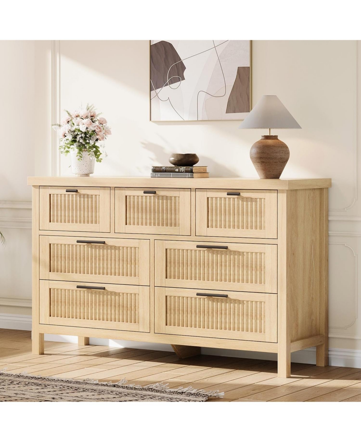 Gaomon 47.4" Wood Fluted 7-Drawer Large Storage Bedroom Dresser & Tv Stand