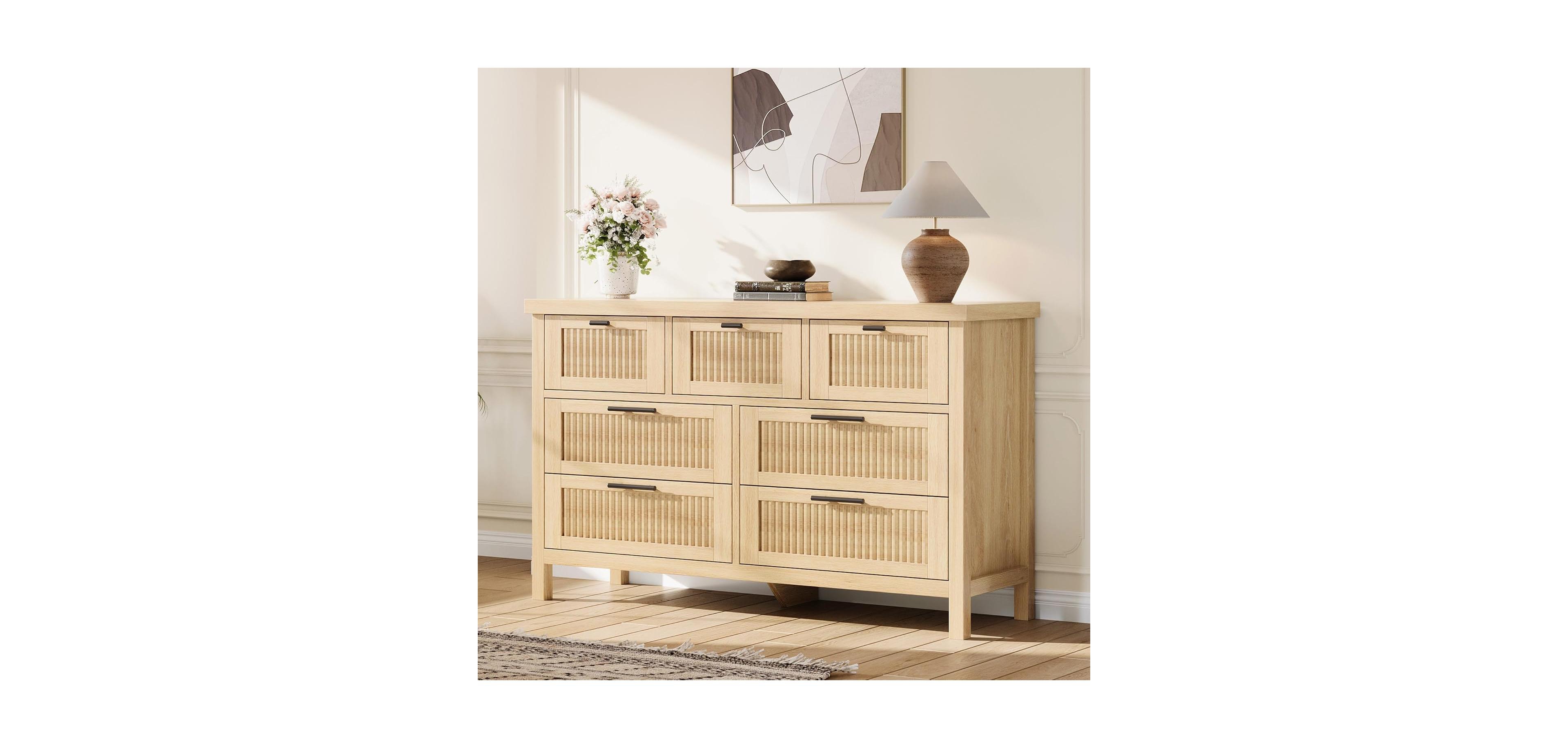 Gaomon 47.4" Wood Fluted 7-Drawer Large Storage Bedroom Dresser & Tv Stand