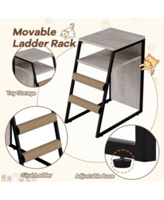 2-in-1 Cat Litter Box Enclosure Furniture with Doors, Double Layer Cat House & Storage Cabinet