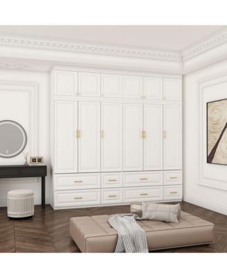 6-Door Big Wardrobe Armoires with Hanging Rod, 4-Drawers, Storage Shelves
