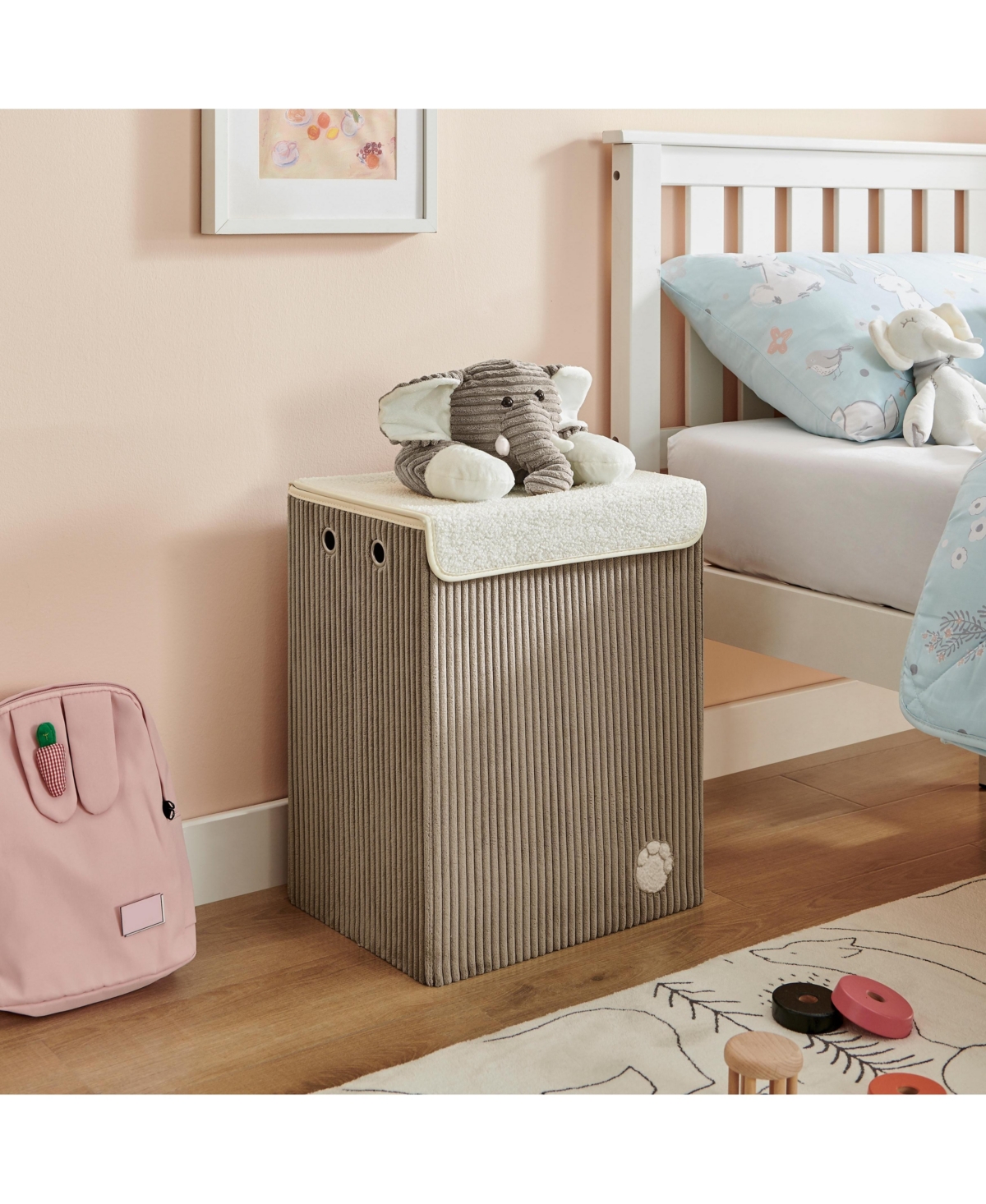 Danya B Collapsible Corduroy Kids Plush Laundry Hamper Toy Storage