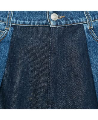 Women's Blue Denim Dual Tone Pleated Mini Skirt