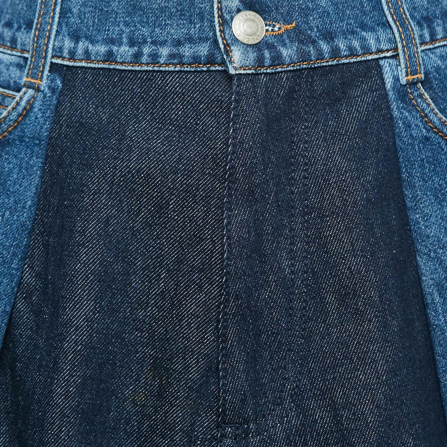 Women's Blue Denim Dual Tone Pleated Mini Skirt