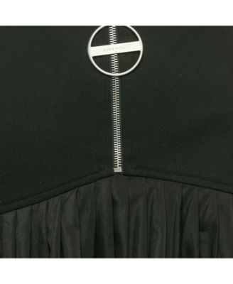 Women's Black Gabardine & Chiffon Pleated Mini Skirt