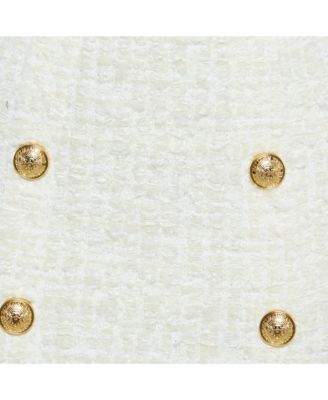 Women's White Tweed Button Detail Pencil Skirt