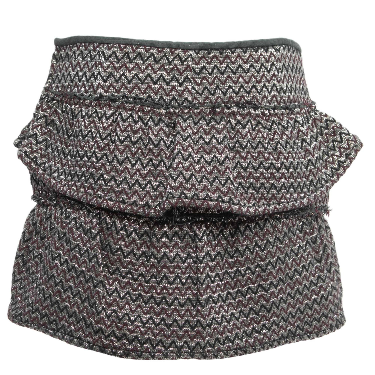 Women's Silver Zig-Zag Patterned Lurex Knit Mini Skirt