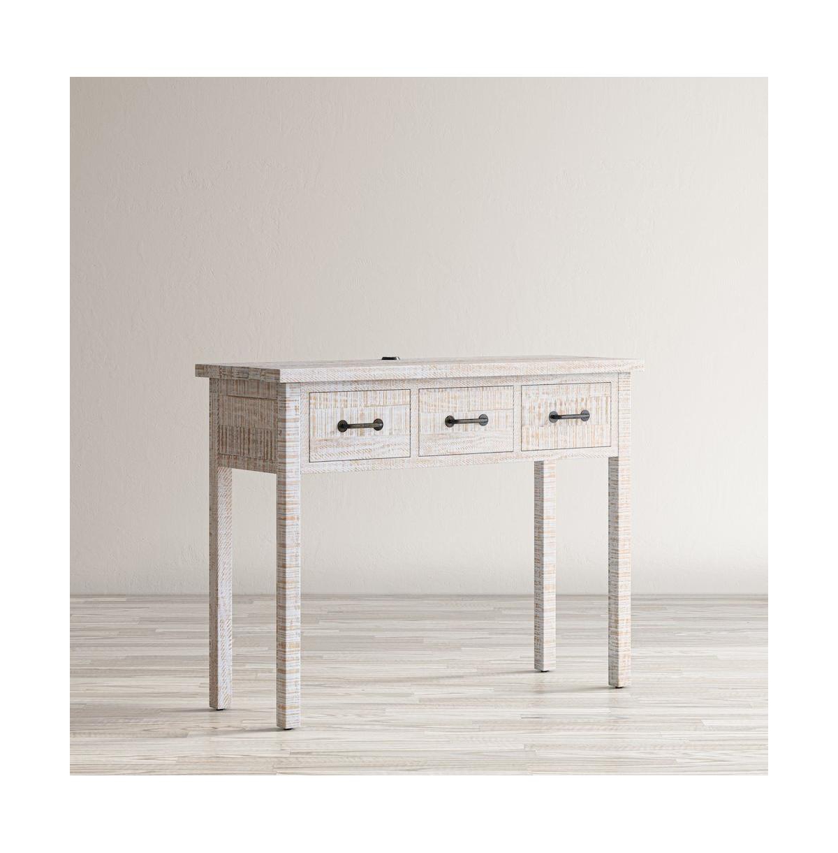 North Coast 42" Washed Finish Three Drawer Usb Charging Sofa Table