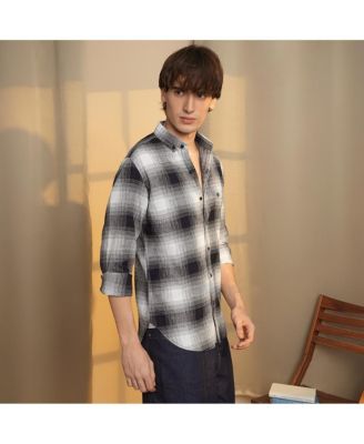 Men's Charcoal Black & Ivory White Ombre Buffalo Check Shirt