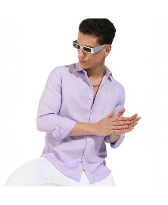 Men's Lavender Self-Design Striped Shirt