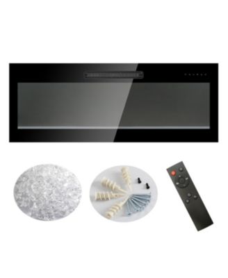60" Recessed Ultra-Thin Electric Fireplace with Tempered Glass, Remote, Multicolor Flame, Emberbed & LED Heater