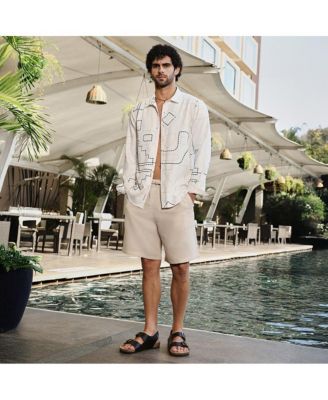 Men's Off-White & Navy Blue Thread-Lines Shirt