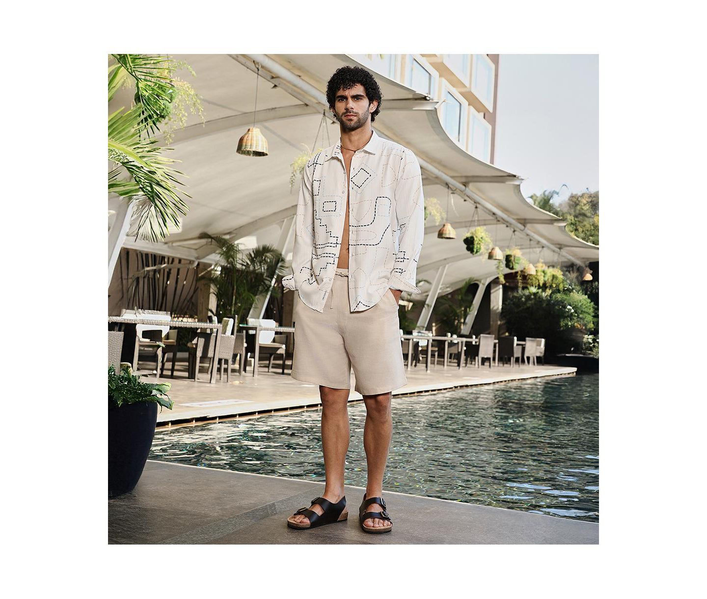 Мужская рубашка Cahoot Campus Sutra Off-White & Navy Blue Thread-Lines, цвет: Синий — фото 6