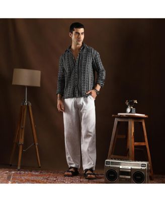 Men's Onyx Black Folk-Weave Shirt