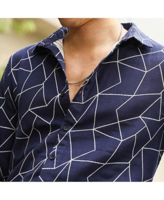 Men's Indigo Blue Mosaic-Jacquard Shirt