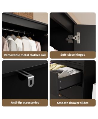 Armoire Wardrobe Closet, 69.5" Wooden Wardrobe Cabinet with 3 Drawers, Hanging Rod, 2 Doors Clothing Storage Cabinet