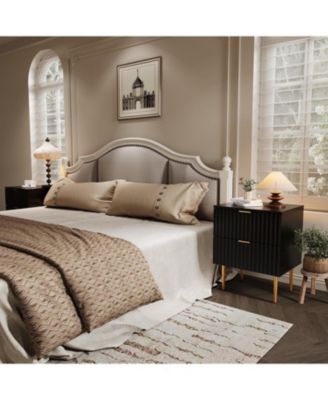 2pcs Modern Nightstand with 2 Drawers, Golden and Wood Fluted Night Stand with Charging Station, Bedside Table with USB Ports and Outlets.