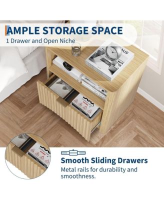 2pcs Nightstands, Fluted Nightstand with Drawer and Storage, End Table Mid Century Modern, Wooden Nightstand for Bedroom Sofa Office,Oak