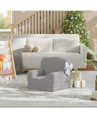 Kids Sofa Chair, Sherpa Convertible Toddler Couch with Washable Cover, Crown Design Comfy Children's Reading Chair