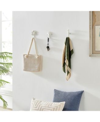 White Cast Iron Nautical Ocean Sculpture Wall Hook Set of 3 - Seashell, Crab, Seahorse