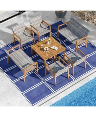 8 Pieces Outdoor Furniture Set, Acacia Wood Frame Sofa Set with Rattan Seat