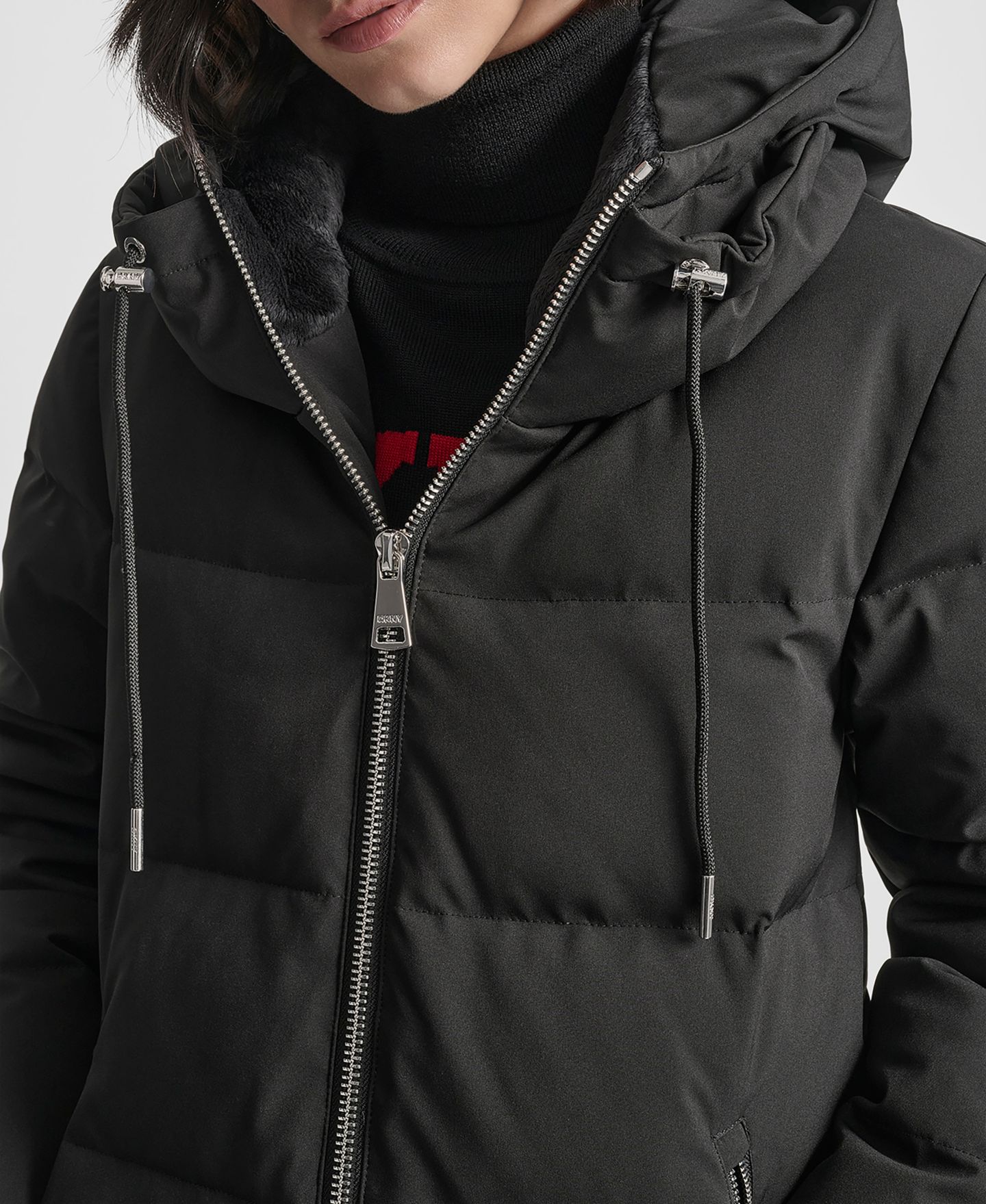 Женская куртка DKNY Stand Collar Zipper Puffer, цвет: Чёрный — фото 6