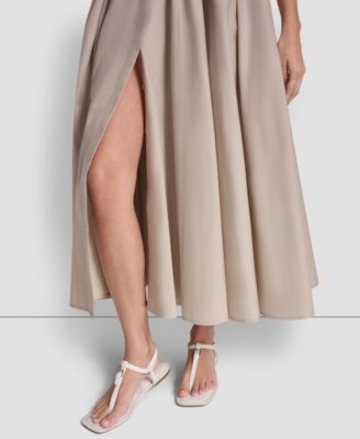 Women's Poplin Smocked-Waist V-Neck Midi Dress