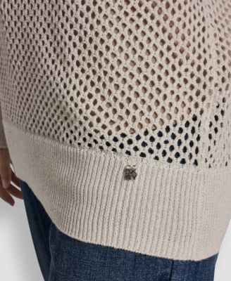 Women's Long-Sleeve V-Neck Open Stitch Lurex Sweater With Logo Charm