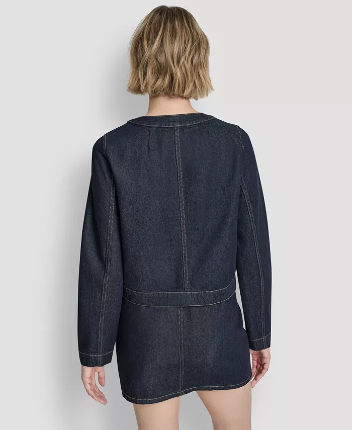 Women's Crew Neck Denim Jacket - thumbnail 5