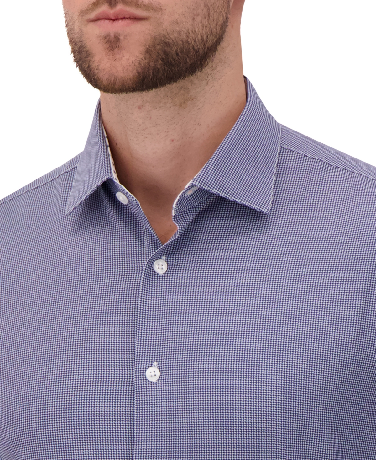 Report Collection Men's 4-Way Houndstooth-Print Woven Dress Shirt