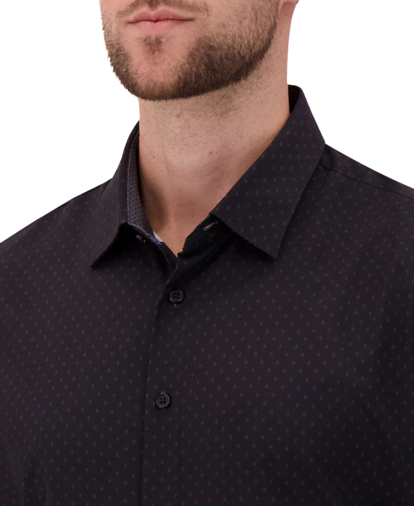Мужская рубашка Report Collection 4-Way Geometric-Print Spread-Collar Woven Dress Shirt, цвет: Чёрный — фото 2