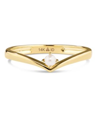 Freshwater Pearl Wishbone Ring in 14K Gold, Size 9, approx. 1.5 grams.