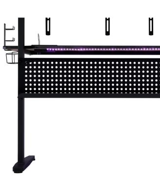Black Gaming Desk with LED Light and Dual Screen Holders 59Inch Wide 18mm Thick Top with Open Storage Compartment