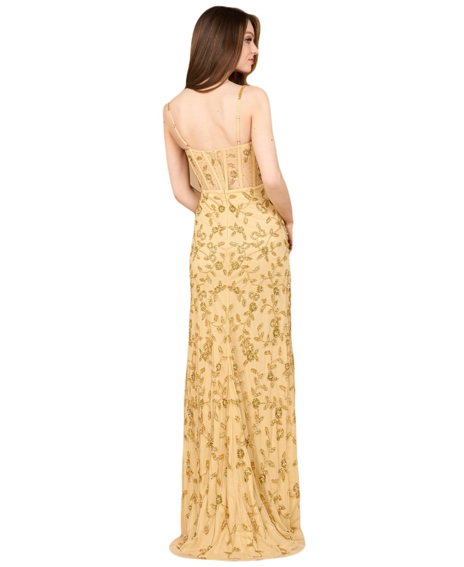 Women's Beaded Corset Gown with Slit