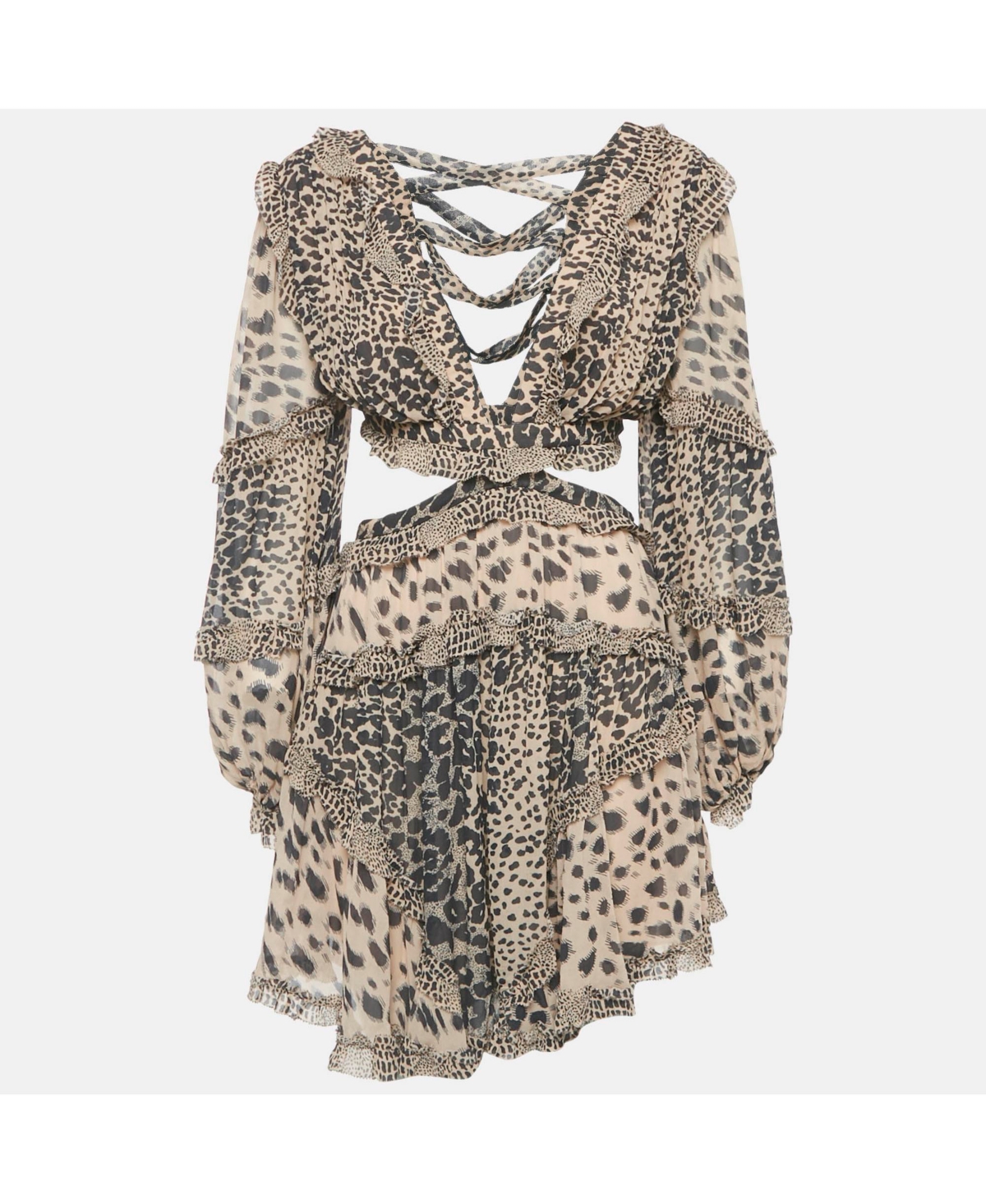 Pre-Owned Zimmermann Women's Beige Chiffon Leopard Print Cut-Out Mini Dress