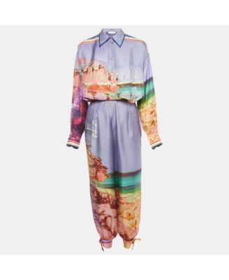 Women's Multicolor Printed Silk Pyjama Pant & Shirt Set
