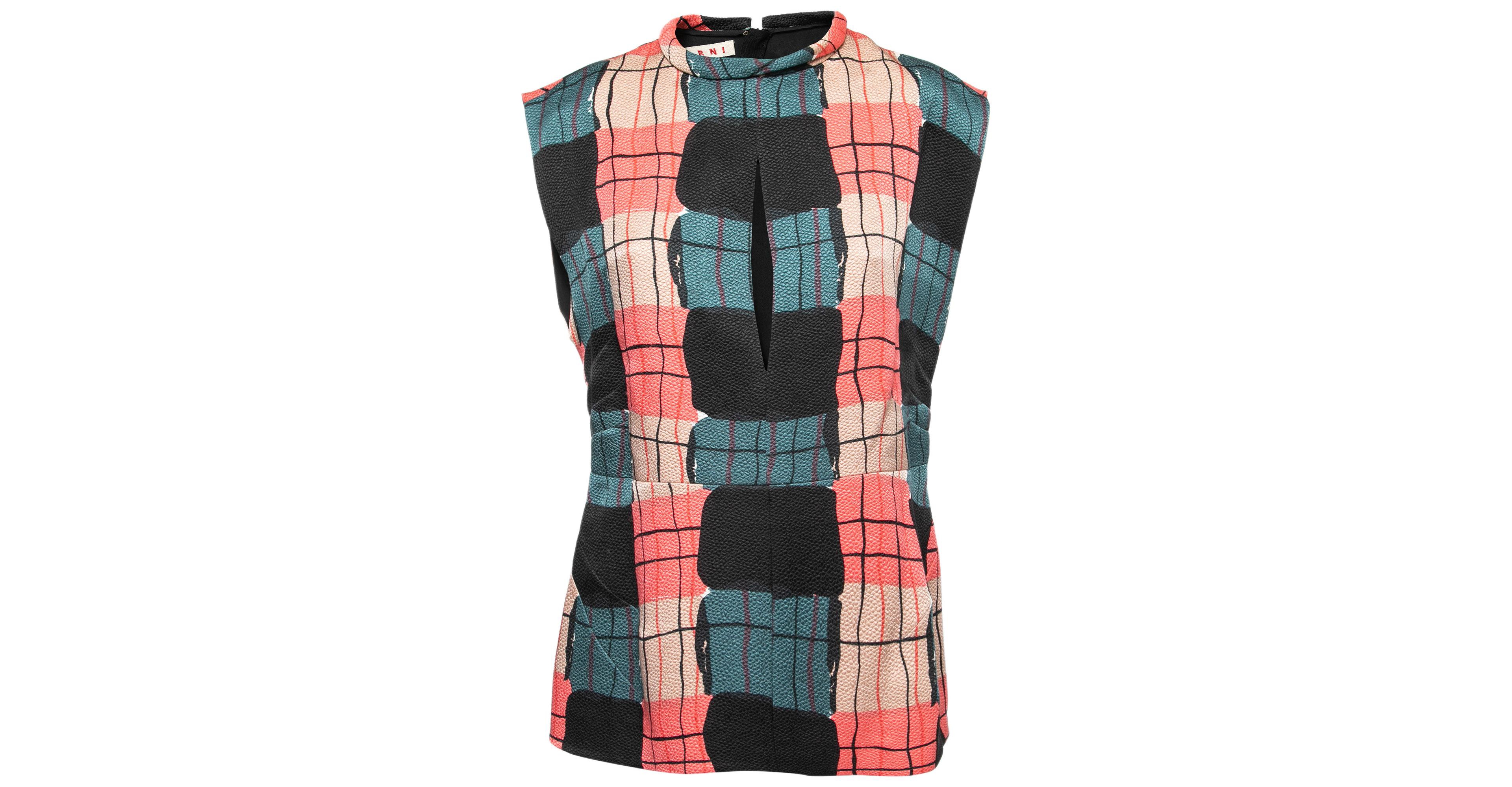 Pre-Owned Marni Women's Multicolor Printed Silk Crepe Keyhole Cutout Top