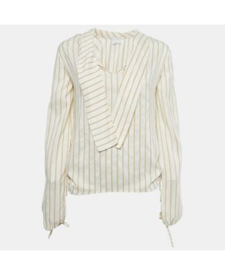 Women's Cream Stripe Silk Neck Tie-Up Detail Blouse