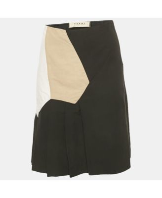 Women's Black Cotton Blend Pleated Knee Length Skirt