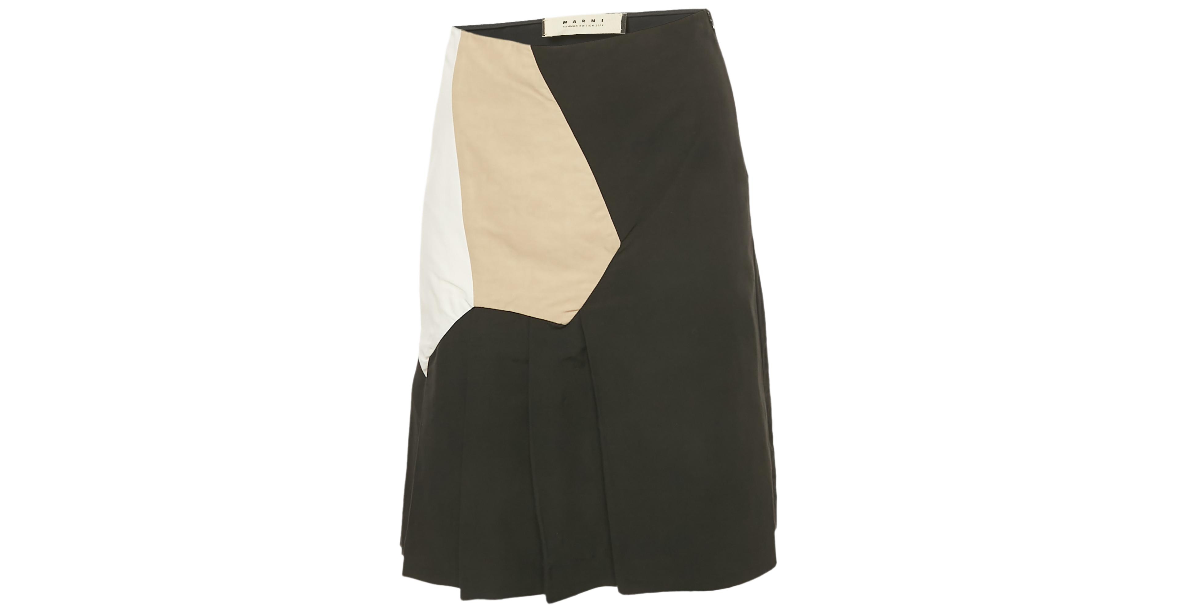 Pre-Owned Marni Women's Black Cotton Blend Pleated Knee Length Skirt