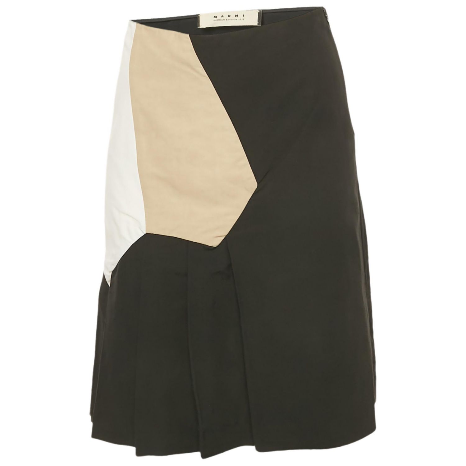 Women's Black Cotton Blend Pleated Knee Length Skirt