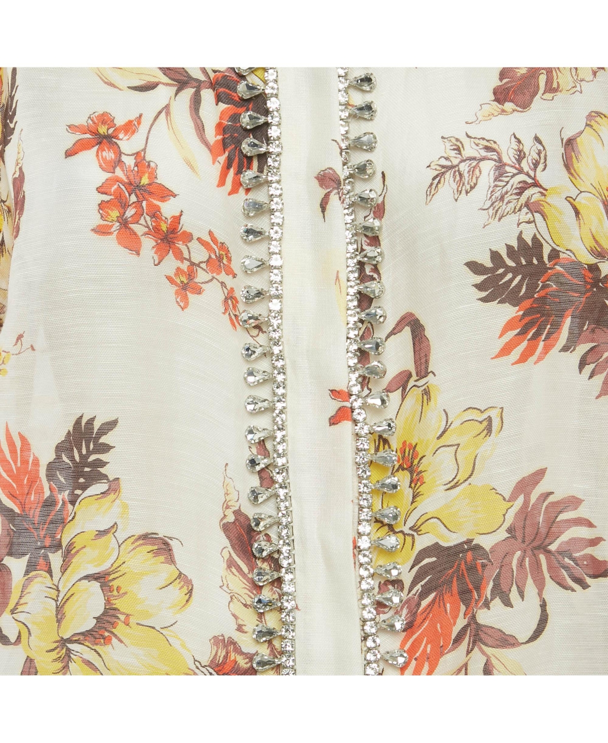 Pre-Owned Zimmermann Women's Beige Floral Print Embellished Linen & Silk Matchmaker Shirt