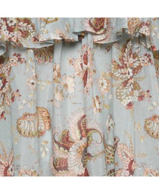 Women's Blue Floral Print Cotton Ruffled Blouse